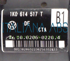 Centralina ABS VW, codici identificativi: 1K0614517T 1K0907379AA 10096003603
