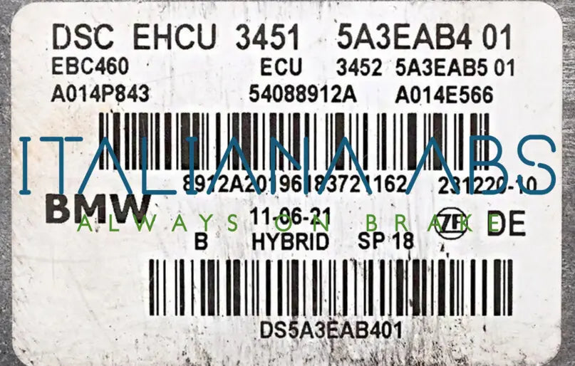 Centralina ABS BMW, codici identificativi: 34515A3EAB4 01 A014P843 54088912A A014E566