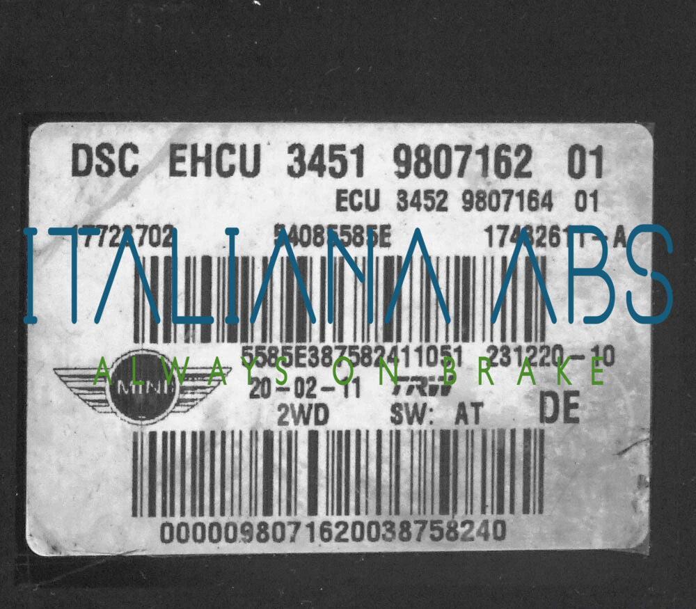 Centralina ABS MINI, codici identificativi: 34519807162 34529807164 17723702