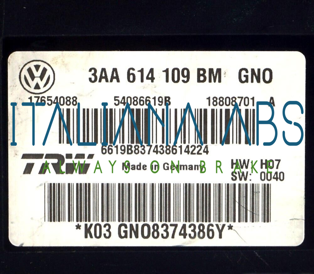 Centralina ABS VW, codici identificativi: 3AA614109BM 17654088 54086619B 18808701A