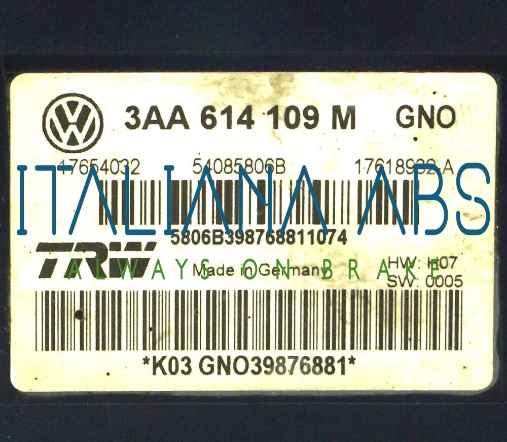 Centralina ABS VW, codici identificativi: 3AA614109M 17654032 54085806B 17618932A