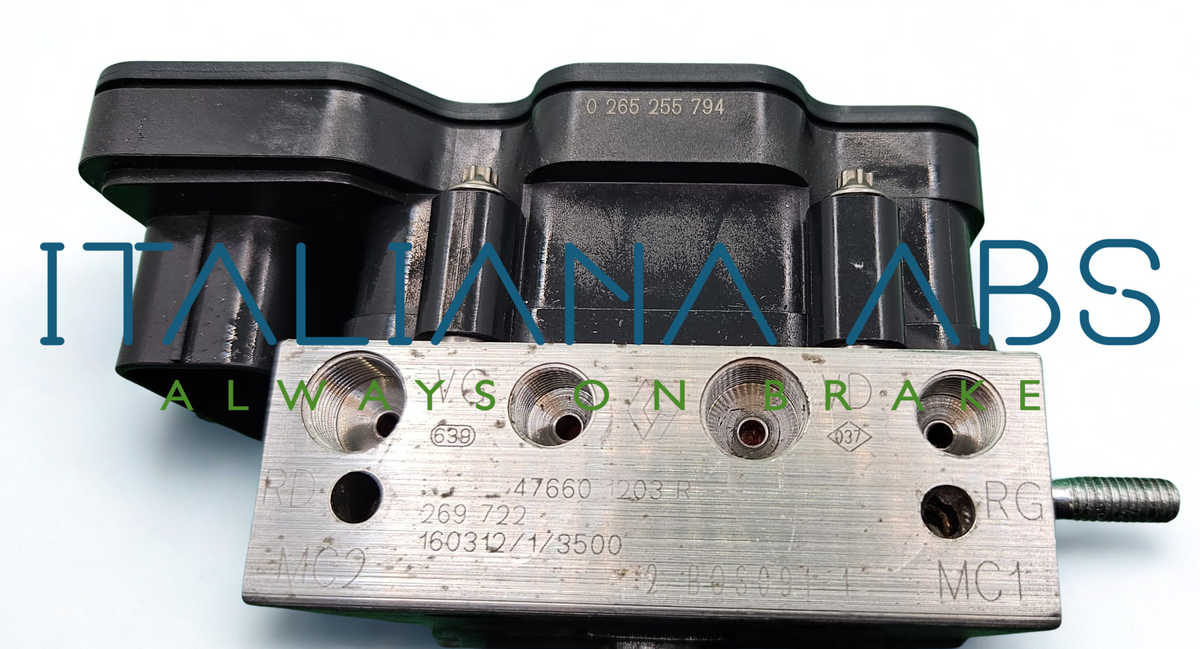 Centralina ABS RENAULT, codici identificativi: 476601203R 0265255794 0265956403