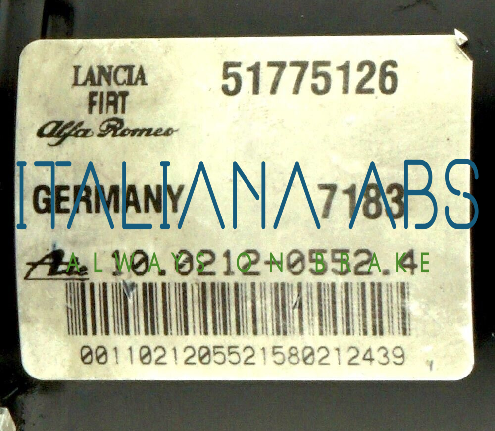 Centralina ABS Alfa Romeo, codici identificativi: 51775126 10096128043 10021205524