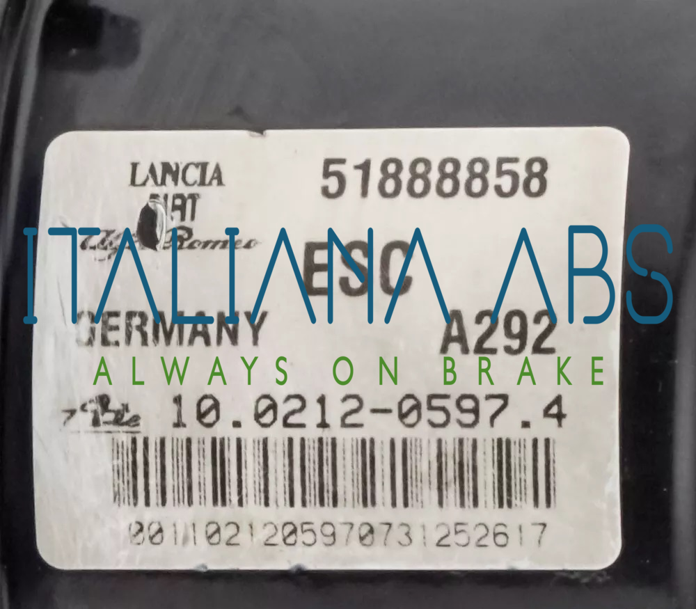 Centralina ABS FIAT, codici identificativi: 51888858 10021205974 10096116063