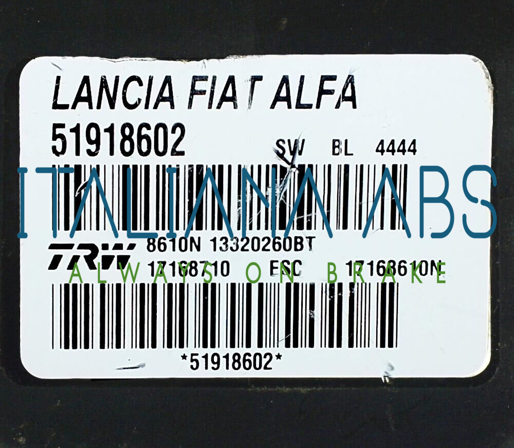 Centralina ABS FIAT, codici identificativi: 51918602 17168710 17168610N