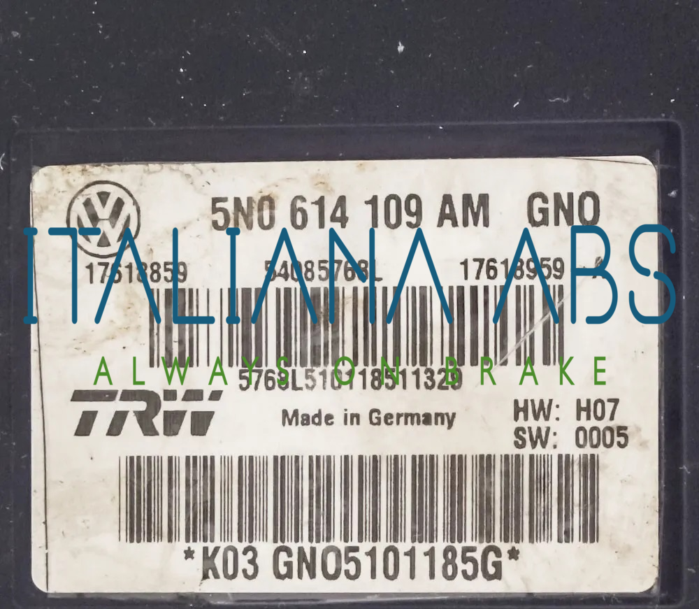 Centralina ABS VW, codici identificativi: 5N0614109AM 17618859 54085768L 17618959A