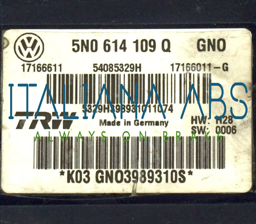 Centralina ABS VW, codici identificativi: 5N0614109Q 17166611 54085329H 17166011G