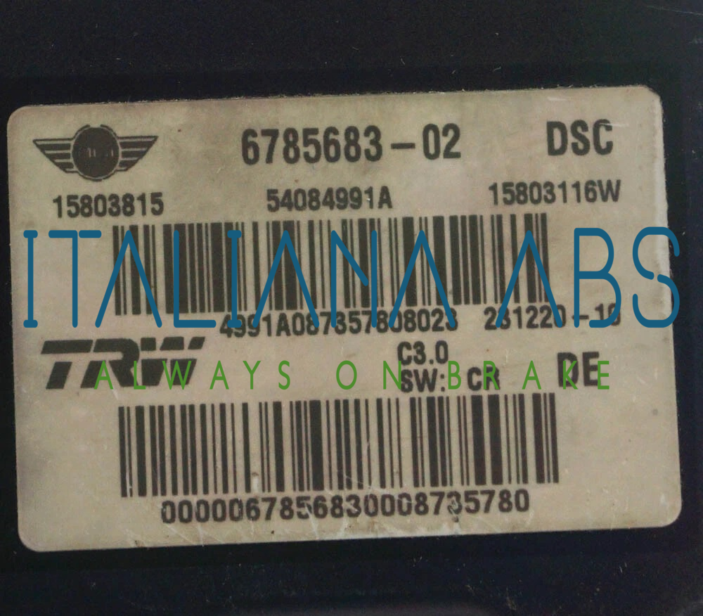 Centralina ABS BMW, codici identificativi: 6785683 15803815 54084991A 15803116W