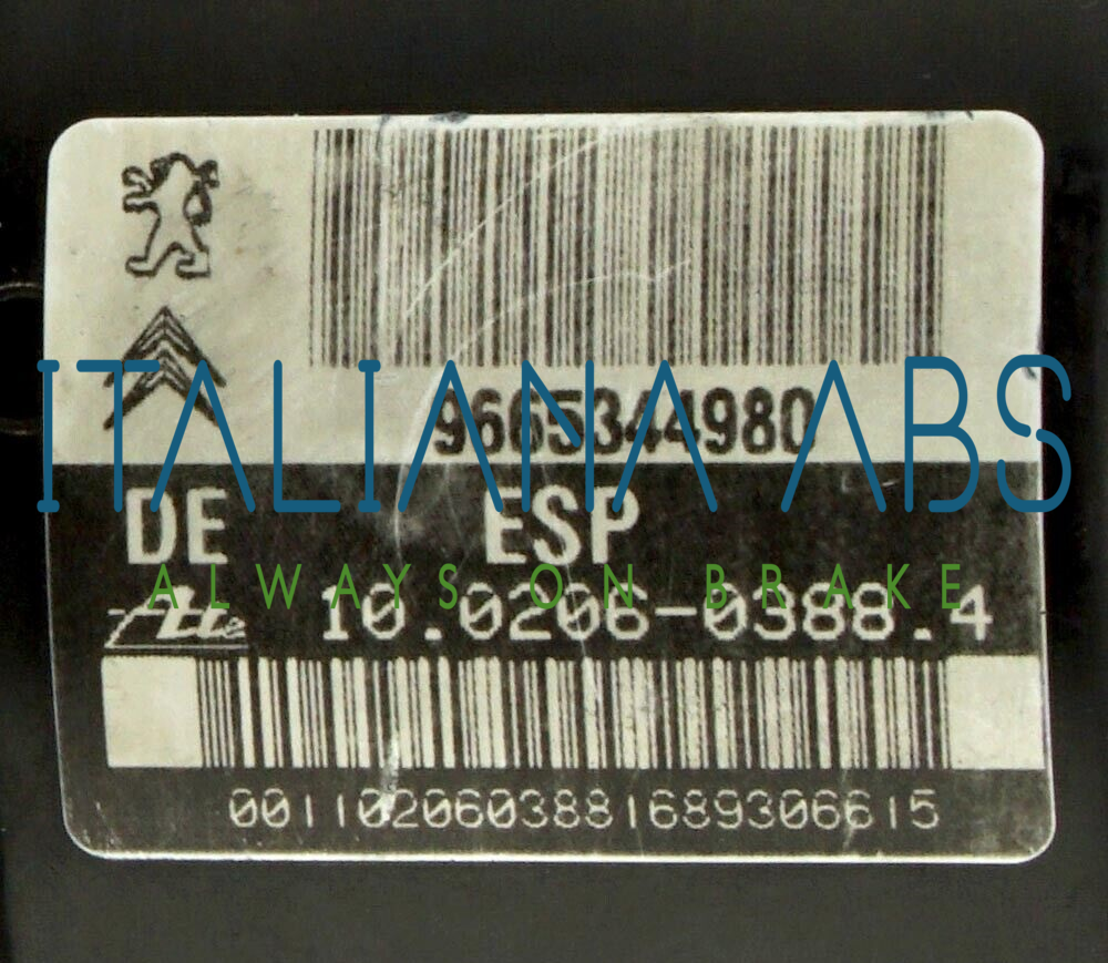 Centralina ABS PEUGEOT, codici identificativi: 9665344980 10020603884 10096039143