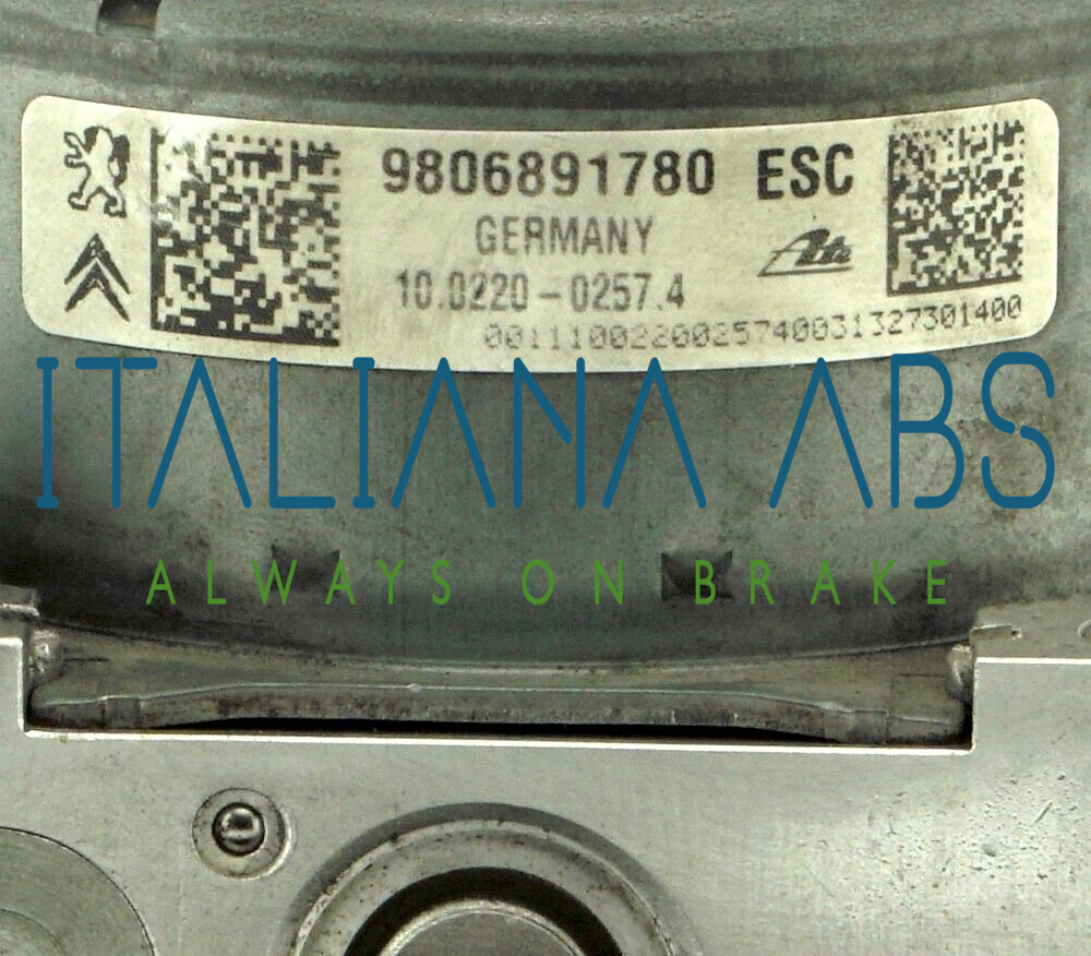 Centralina ABS PEUGEOT, codici identificativi: 9806891780 10022002574 10091511783