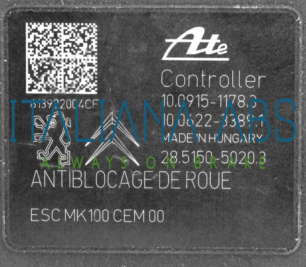 Centralina ABS PEUGEOT, codici identificativi: 9806891780 10022002574 10091511783