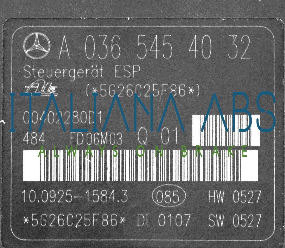 Centralina ABS MERCEDES, codici identificativi: A0064310312 A0365454032 10092515843