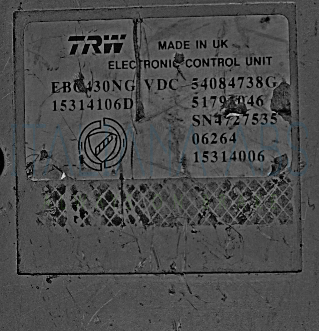 Etichetta centralina ABS Alfa Romeo 54084738G 15314106D