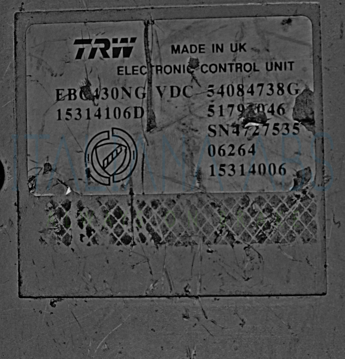 Etichetta centralina ABS Alfa Romeo 54084738G 15314106D